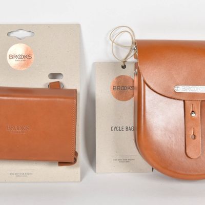Sale Photo Thumbnail #138: 2 Brooks England Molded Leather Cycle Bags in Honey