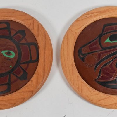 Pair of Steven C. Evans Mixed Media Northwest Coast Formline Plaques