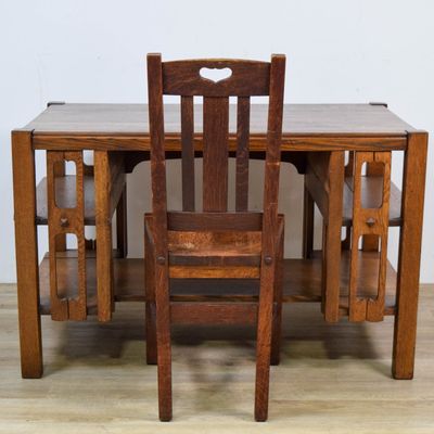 Arts and Crafts Quarter Sawn Oak Library Desk with Stickley Chair