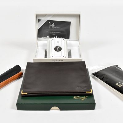 Sale Photo Thumbnail #255: 4 Smoking Accessories Including Davidoff Leather Tobacco Pouch and HF Barcelona Cigar Cutter