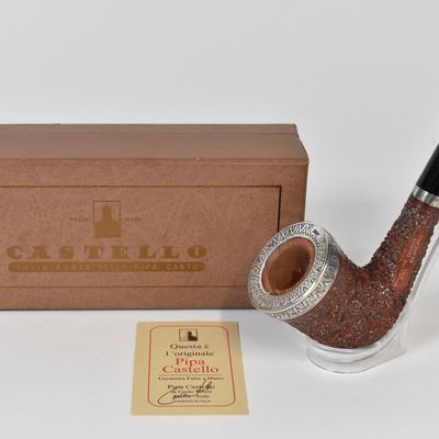 Sale Photo Thumbnail #223: Castello Sea Rock Briar Rusticated Tobacco Pipe With Silver Mounts, Unsmoked