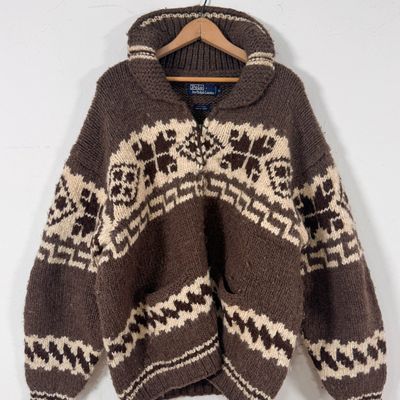 Sale Photo Thumbnail #116: Polo by Ralph Lauren 100% Wool Hand Knit Zip Up Sweater, Size XL