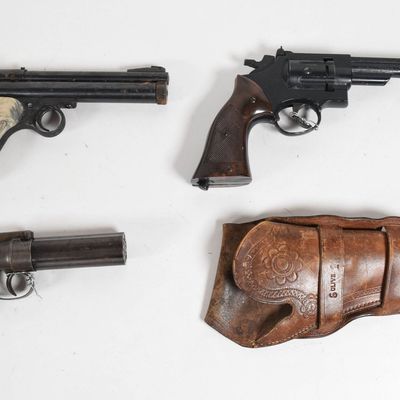 3 Crosman and Manhattan Arms Air and Percussion Pistols with Holster