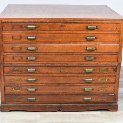 Quartersawn Oak 2 Part Flat File Chest, Early 20th C
