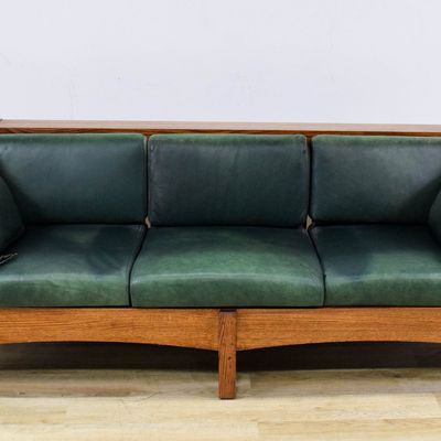 Sale Photo Thumbnail #105: Mission Style Oak and Leather Three Seat Sofa