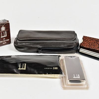 Sale Photo Thumbnail #256: 5 Alfred Dunhill Pipe Smoking Accessories and Leather Pouch