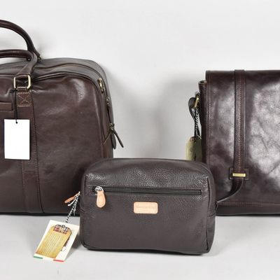 Sale Photo Thumbnail #142: 3 Old Angler and Moscardini Italian Leather Travel Bags and Accessories