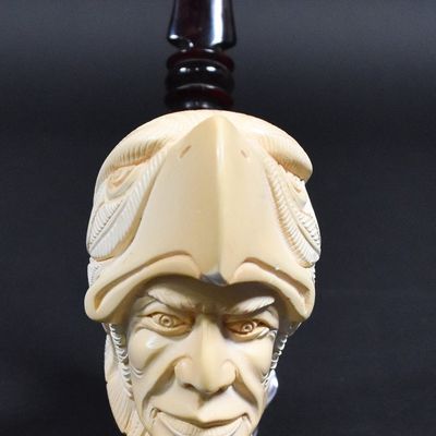 Sale Photo Thumbnail #248: Baglan Carved Meerschaum Eagle Headdress Tobacco Pipe