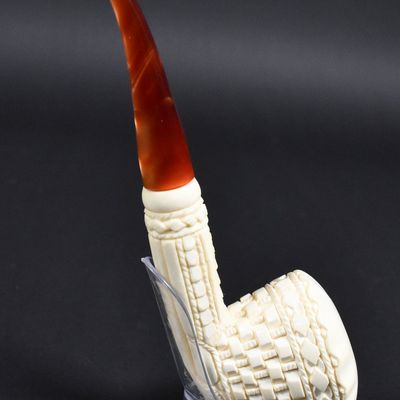 Sale Photo Thumbnail #246: Bekler Carved Block Meerschaum Pipe with Fitted Case, Unsmoked