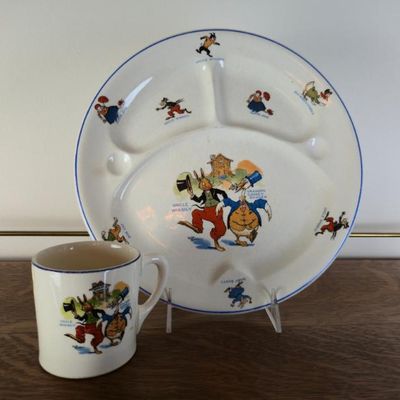 Sale Photo Thumbnail #125: 1934 Uncle Wiggily Ovaltine Children's Divided Plate & Mug Set  Sebring Pottery