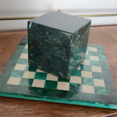 Sale Photo Thumbnail #74: Decorative Malachite & Green Stone Chess Board With Matching Storage Cube