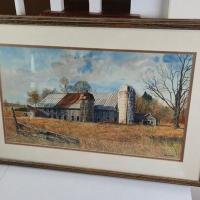 Sale Photo Thumbnail #149: Davidoff Signed Rustic Barn & Silos Farm Landscape Print – Framed – 20" X 26.5"