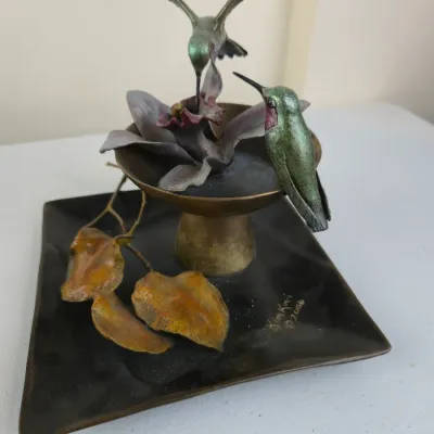 Sale Photo Thumbnail #5: Kim Kori Signed Limited Edition Bronze Hummingbird & Flower Sculpture – 3/65 – 2006
