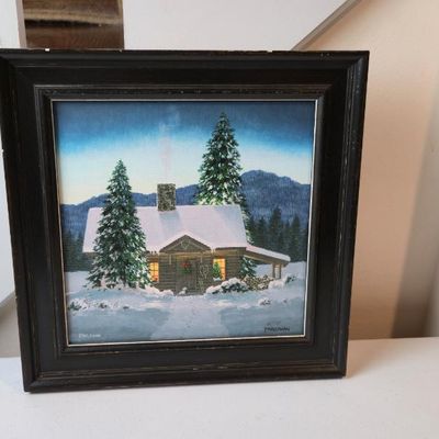 Sale Photo Thumbnail #161: Fred Swan Signed Limited Edition Winter Log Cabin Christmas Print – 15/125 – Framed