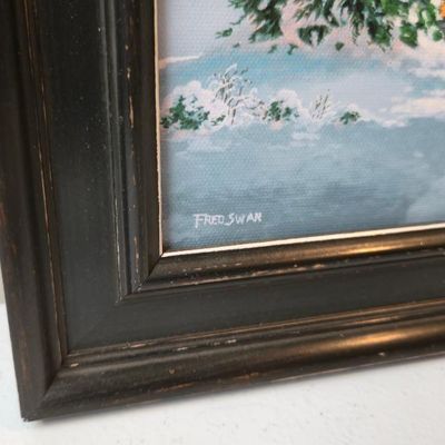Sale Photo Thumbnail #162: Fred Swan Signed Limited Edition Winter Log Cabin Christmas Print – 15/125 – Framed