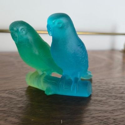 Sale Photo Thumbnail #108: Daum France Pâte De Verre Love Birds Art Glass Sculpture – Blue & Green