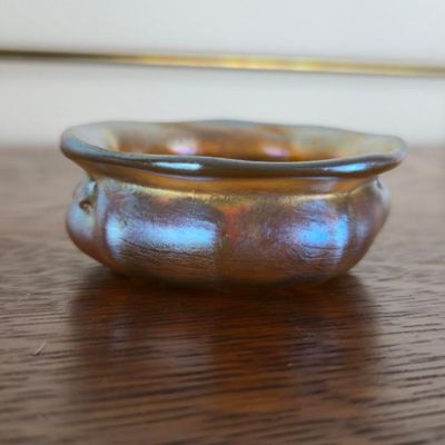 Sale Photo Thumbnail #99: Small Iridescent Art Glass Bowl – Gold Blue & Purple Luster Finish – 2.5"