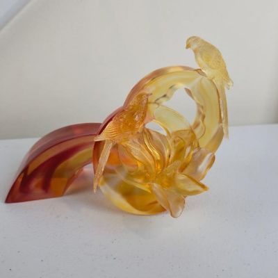 Sale Photo Thumbnail #23: LIULI Ruyi Blooms Magpie & Magnolia Crystal Art Sculpture – Birds & Flower – 5"