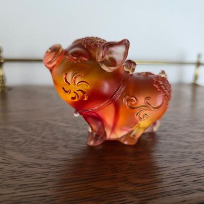 Sale Photo Thumbnail #115: Signed Amber Red Art Glass Pig Figurine – Chinese Zodiac Style – 2.5"
