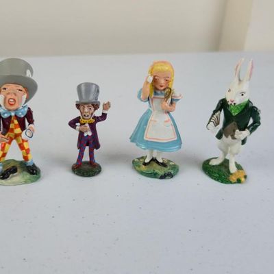 Sale Photo Thumbnail #60: Alice In Wonderland Hand Painted Metal Figurines – Mad Hatter, Alice & White Rabbit – Set Of 4