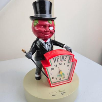 Sale Photo Thumbnail #128: Vintage Heinz Mr. Aristocrat Tomato Man Talking Alarm Clock