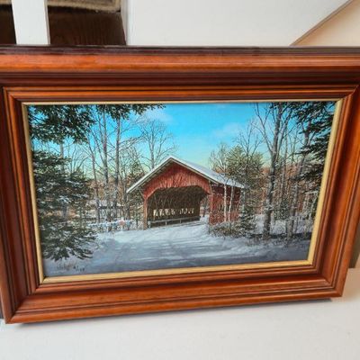 Sale Photo Thumbnail #157: Fred Swan Winter Covered Bridge Limited Edition Print – Numbered 4/125 – Framed