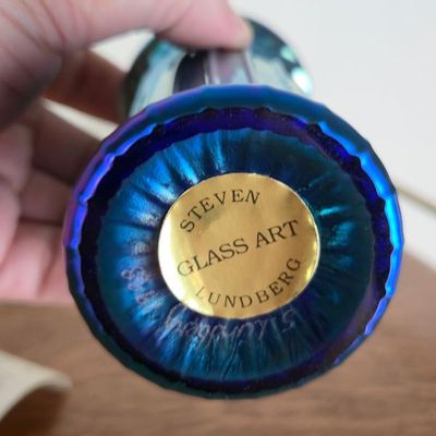 Sale Photo Thumbnail #98: Lundberg Studios Oceana Petite Classic Blue Iridescent Art Glass Vase