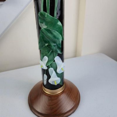 Sale Photo Thumbnail #39: Decorative Calla Lily Floral Kaleidoscope With Wooden Display Stand – Signed Art Piece