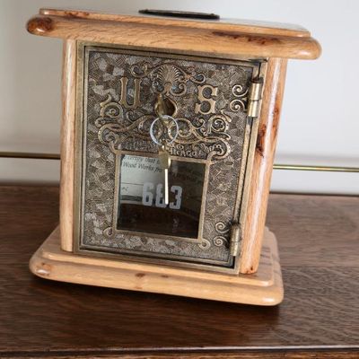 Sale Photo Thumbnail #73: Vintage 1880 Postal Lockbox Door Coin Bank – Lone Wolf Wood Works With Certificate Of Authenticity