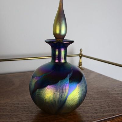 Sale Photo Thumbnail #95: Lundberg Studios Signed 2001 Iridescent Art Glass Perfume Bottle With Stopper