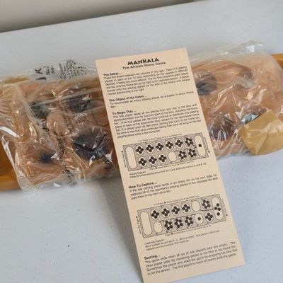 Sale Photo Thumbnail #20: Wooden Mancala African Stone Game Board With Glass Playing Stones & Instructions