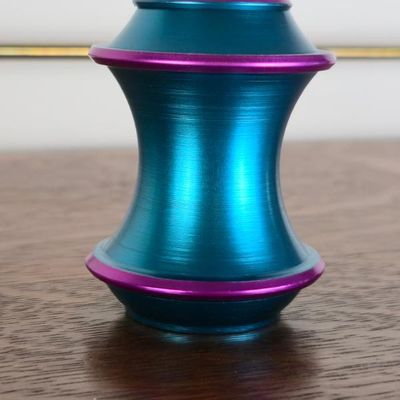 Sale Photo Thumbnail #112: Signed Blue & Purple Anodized Aluminum Lidded Vessel – Contemporary Metal Art