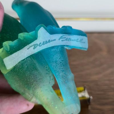 Sale Photo Thumbnail #109: Daum France Pâte De Verre Love Birds Art Glass Sculpture – Blue & Green