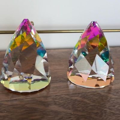Sale Photo Thumbnail #78: Pair Of Swarovski Crystal Rainbow Aurora Borealis Faceted Prism Figurines – 3"
