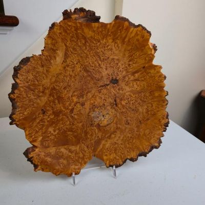 Sale Photo Thumbnail #130: Bruce Bernson Signed 1989 Natural Edge Burl Wood Decor – Studio Woodturning Art