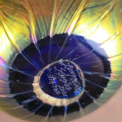 Sale Photo Thumbnail #96: Lundberg Studios Signed 2001 Iridescent Art Glass Perfume Bottle With Stopper