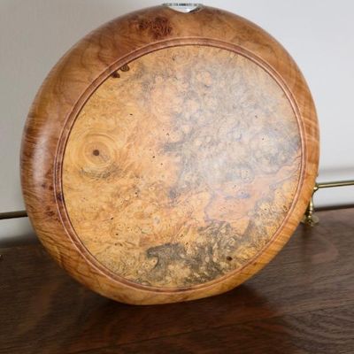 Sale Photo Thumbnail #71: Decorative Burl Wood Round Wall Vase – Glass Flower Bud Holder – 9"