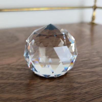 Sale Photo Thumbnail #102: Clear Faceted Crystal Glass Paperweight – Diamond Cut Design – 2"