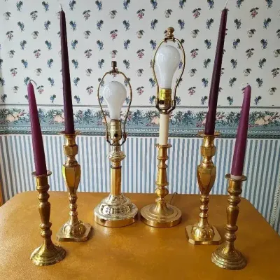 DM208 - Brass Candle Sticks and Lamps