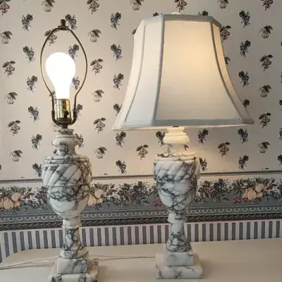 DM214 - Pair of Vintage White and Black Marble Lamps