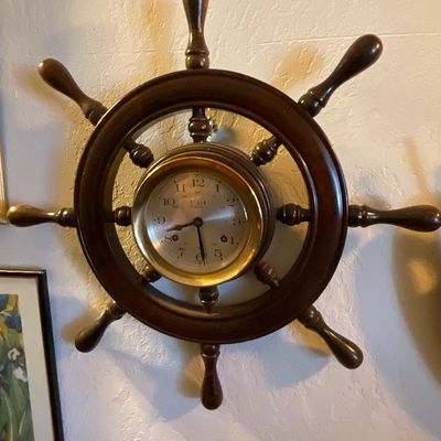 Sale Photo Thumbnail #132: Vintage ship wheel with clock