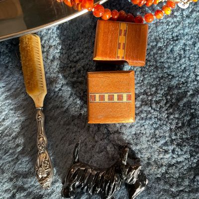 Sale Photo Thumbnail #97: Inlaid boxes and sterling brush