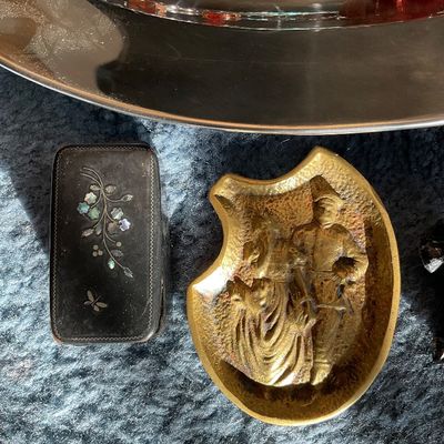 Sale Photo Thumbnail #98: Brass ashtray and snuff box