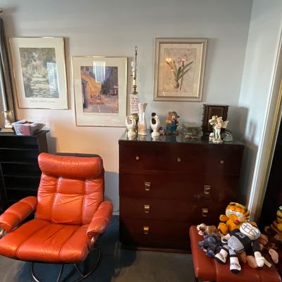 Sale Photo Thumbnail #86: Vintage Scandinavian style  swivel recliner with ottoman
