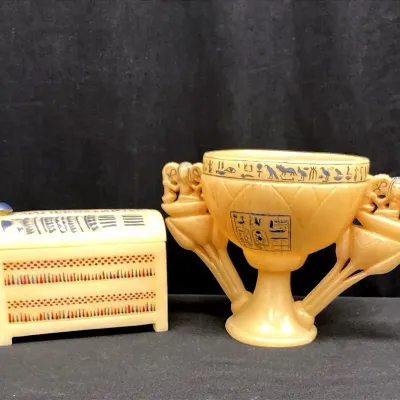 King Tutankhamun Alabaster Wishing Cup + Chest Reproductions 