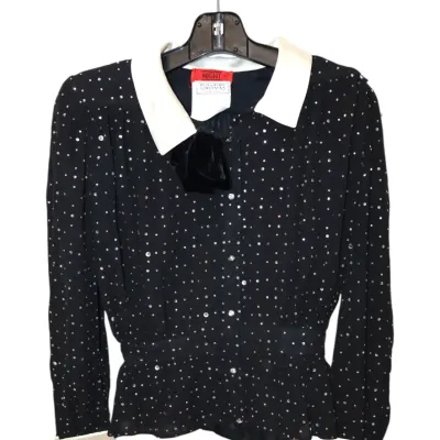 Sale Photo Thumbnail #214: Vintage Night for Bergdorf Goodman black long-sleeve blouse with sequin detail, a white oversized collar, and contrasting cuffs.