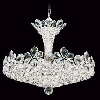 Sale Photo Thumbnail #140: SCHONBEK Ornate crystal basket chandelier featuring layered cut-crystal prisms, a flared top crown, and a bottom crystal finial ball.