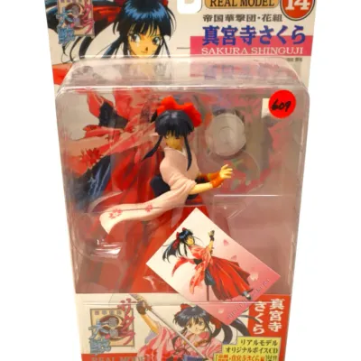 Sale Photo Thumbnail #115: Vintage Sega Sakura Wars Sakura Shinguji Real Model No. 14 anime action figure, new in original blister card packaging.