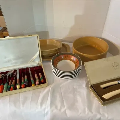 All Vintage Pfaltzgraff Nordic Gold, Carviel Hall, and Ceramic Fruit and Cheese Servers
