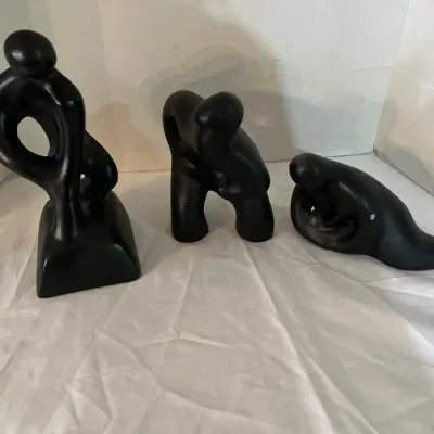 Three MCM Biomorphic Black Ceramic Sculpture Pottery Pieces